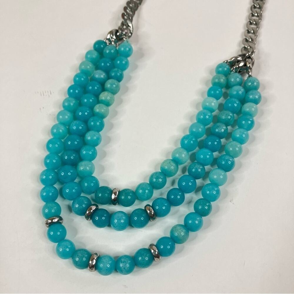 Fossil | Aqua Blue Triple Layer Beaded Statement Necklace - Picture 2 of 4